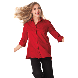 LADIES 3/4 SLEEVE EASY CARE POPLIN SWING BLOUSE/MATCHING BUTTONS   -  RED 2 EXTRA LARGE SOLID