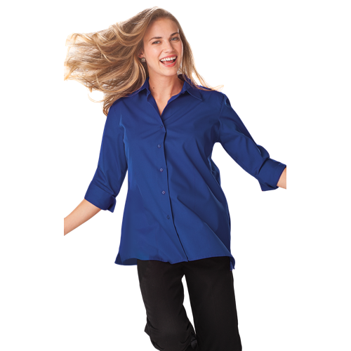 LADIES 3/4 SLEEVE EASY CARE POPLIN SWING BLOUSE/MATCHING BUTTONS   -  ROYAL 2 EXTRA LARGE SOLID