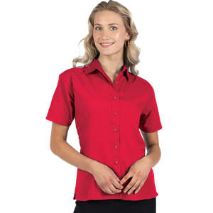 LADIES S/S SUPERBLEND POPLIN RED SMALL SOLID