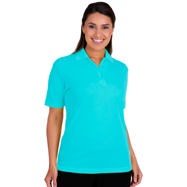 LADIES VALUE MOISTURE WICKING S/S POLO  -  AQUA 2 EXTRA LARGE SOLID