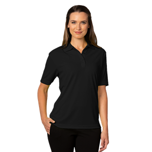 LADIES VALUE MOISTURE WICKING S/S POLO  -  BLACK 2 EXTRA LARGE SOLID