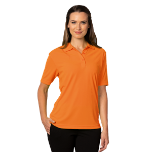 LADIES VALUE MOISTURE WICKING S/S POLO  -  SAFETY ORANGE SMALL SOLID