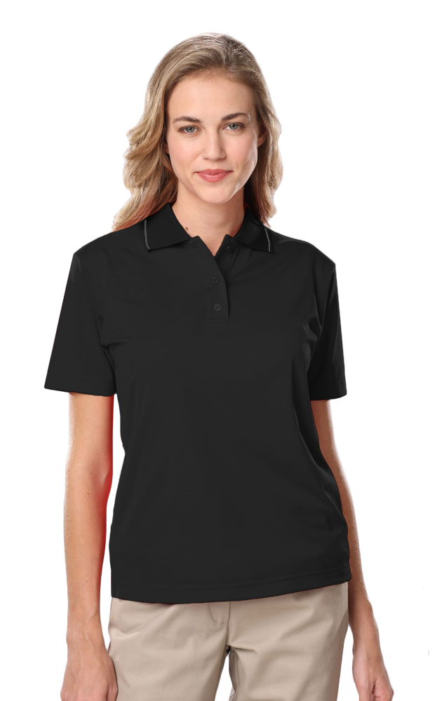 LADIES WICKING PIPED POLO  -  BLACK 2 EXTRA LARGE SOLID-