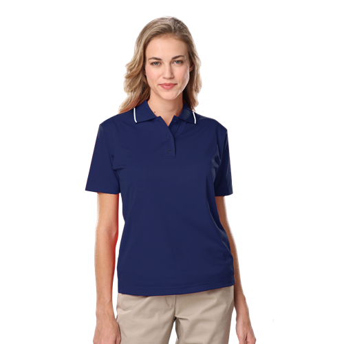 LADIES WICKING PIPED POLO  -  NAVY 2 EXTRA LARGE SOLID