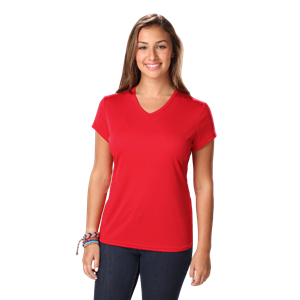 LADIES VALUE WICKING V-NECK T  -  RED EXTRA SMALL SOLID