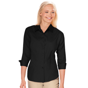 LADIES 3/4 SLEEVE PEACHED FINE LINE TWILL SHIRT  -  BLACK 2 EXTRA LARGE SOLID