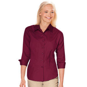 LADIES 3/4 SLEEVE PEACHED FINE LINE TWILL SHIRT  -  BURGUNDY 2 EXTRA LARGE SOLID