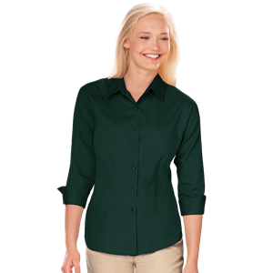 LADIES 3/4 SLEEVE PEACHED FINE LINE TWILL SHIRT  -  HUNTER 2 EXTRA LARGE SOLID