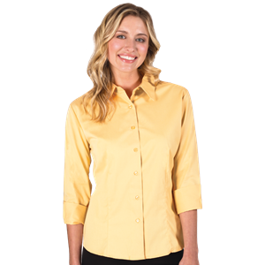 LADIES 3/4 SLEEVE PEACHED FINE LINE TWILL SHIRT  -  MAIZE 2 EXTRA LARGE SOLID