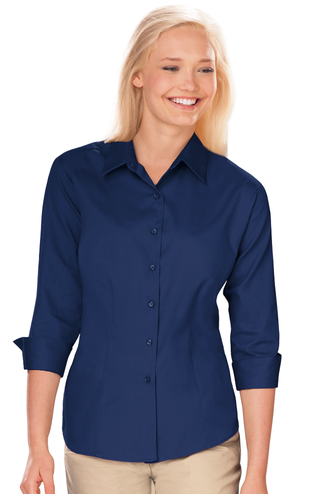 6330-NAV-2XL-SOLID|BG6330|Ladies' 3/4 Sleeve Fine Line Twill Shirt