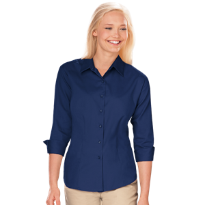 LADIES 3/4 SLEEVE PEACHED FINE LINE TWILL SHIRT  -  NAVY 2 EXTRA LARGE SOLID