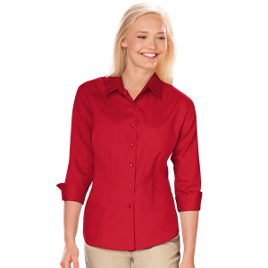 LADIES 3/4 SLEEVE PEACHED FINE LINE TWILL SHIRT  -  RED 2 EXTRA LARGE SOLID
