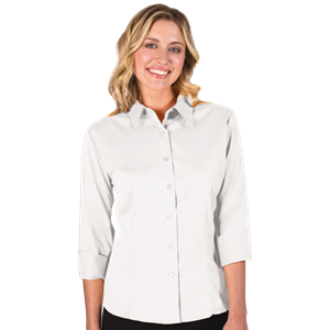 LADIES 3/4 SLEEVE PEACHED FINE LINE TWILL SHIRT  -  WHITE 2 EXTRA LARGE SOLID
