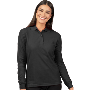 LADIES SOFT TOUCH LONG SLEEVE POLO  -  BLACK 2 EXTRA LARGE SOLID
