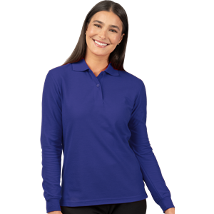 LADIES SOFT TOUCH LONG SLEEVE POLO  -  ROYAL 2 EXTRA LARGE SOLID
