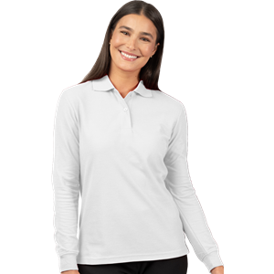 LADIES SOFT TOUCH LONG SLEEVE POLO  -  WHITE 2 EXTRA LARGE SOLID
