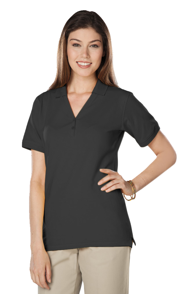 LADIES SOFT TOUCH S/S Y-PLACKET  POLO  -  BLACK 2 EXTRA LARGE SOLID-Blue Generation