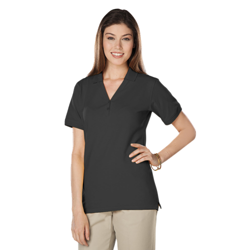 LADIES SOFT TOUCH S/S Y-PLACKET  POLO  -  BLACK 2 EXTRA LARGE SOLID