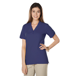 LADIES SOFT TOUCH S/S Y-PLACKET  POLO  -  NAVY 2 EXTRA LARGE SOLID