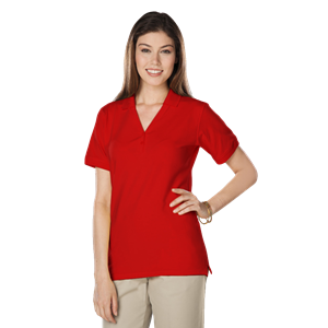 LADIES SOFT TOUCH S/S Y-PLACKET  POLO  -  RED 2 EXTRA LARGE SOLID