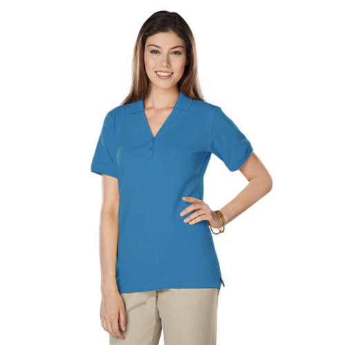 LADIES SOFT TOUCH S/S Y-PLACKET  POLO  -  TURQUOISE 2 EXTRA LARGE SOLID