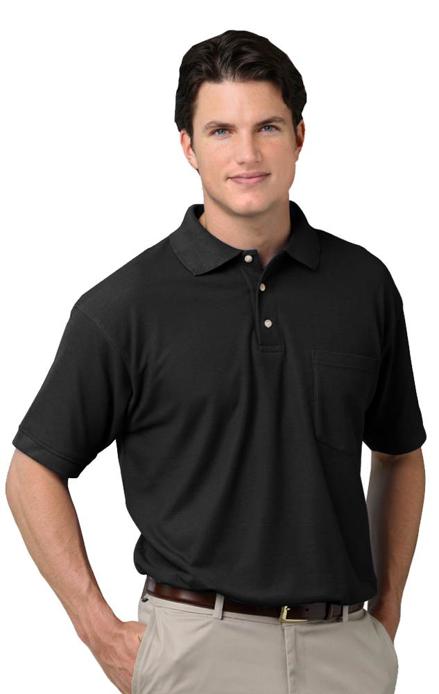 MENS SHORT SLEEVE TEFLON TREATED PIQUES WITH POCKET  -  BLACK 2 EXTRA LARGE SOLID-Blue Generation
