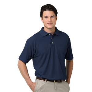 MENS SHORT SLEEVE TEFLON TREATED PIQUES WITH POCKET  -  NAVY 2 EXTRA LARGE SOLID