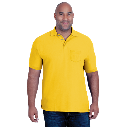 MENS SHORT SLEEVE TEFLON TREATED PIQUES WITH POCKET  -  YELLOW 2 EXTRA LARGE SOLID