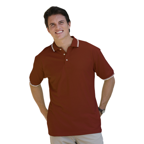 MENS SHORT SLEEVE TIPPED COLLAR & CUFF PIQUES  -  BURNT ORANGE 2 EXTRA LARGE TIPPED IVORY