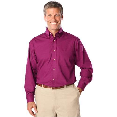 MENS LONG SLEEVE EASY CARE POPLIN  -  BERRY 10 EXTRA LARGE SOLID