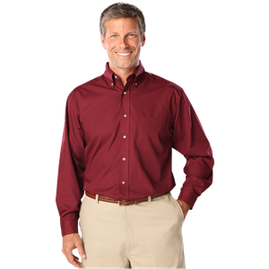 MENS LONG SLEEVE EASY CARE POPLIN  -  BURGUNDY 10 EXTRA LARGE SOLID