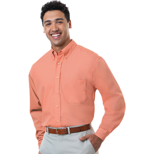 MENS LONG SLEEVE EASY CARE POPLIN  -  SALMON 10 EXTRA LARGE SOLID