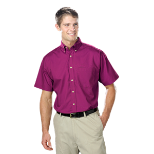 MENS SHORT SLEEVE EASY CARE POPLIN  -  BERRY 10 EXTRA LARGE SOLID