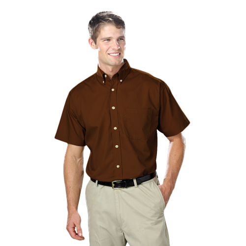 MENS SHORT SLEEVE EASY CARE POPLIN  -  CHOCOLATE 10 EXTRA LARGE SOLID