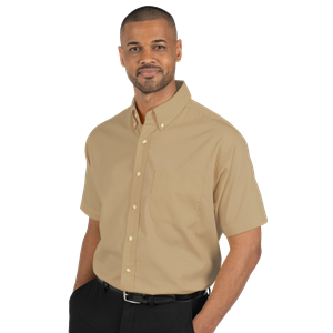 MENS SHORT SLEEVE EASY CARE POPLIN  -  TAN 10 EXTRA LARGE SOLID