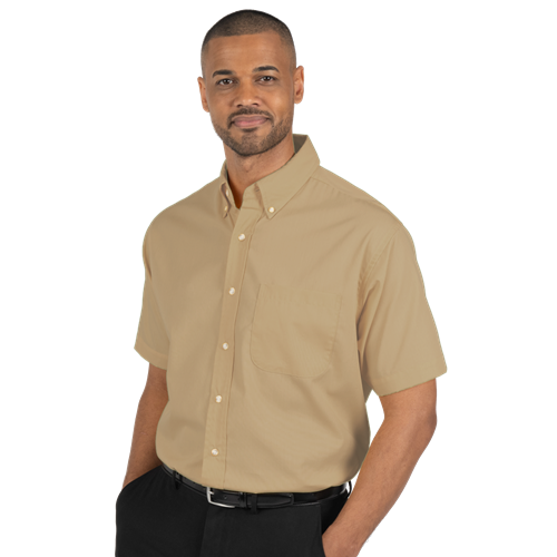 MENS SHORT SLEEVE EASY CARE POPLIN  -  TAN 10 EXTRA LARGE SOLID