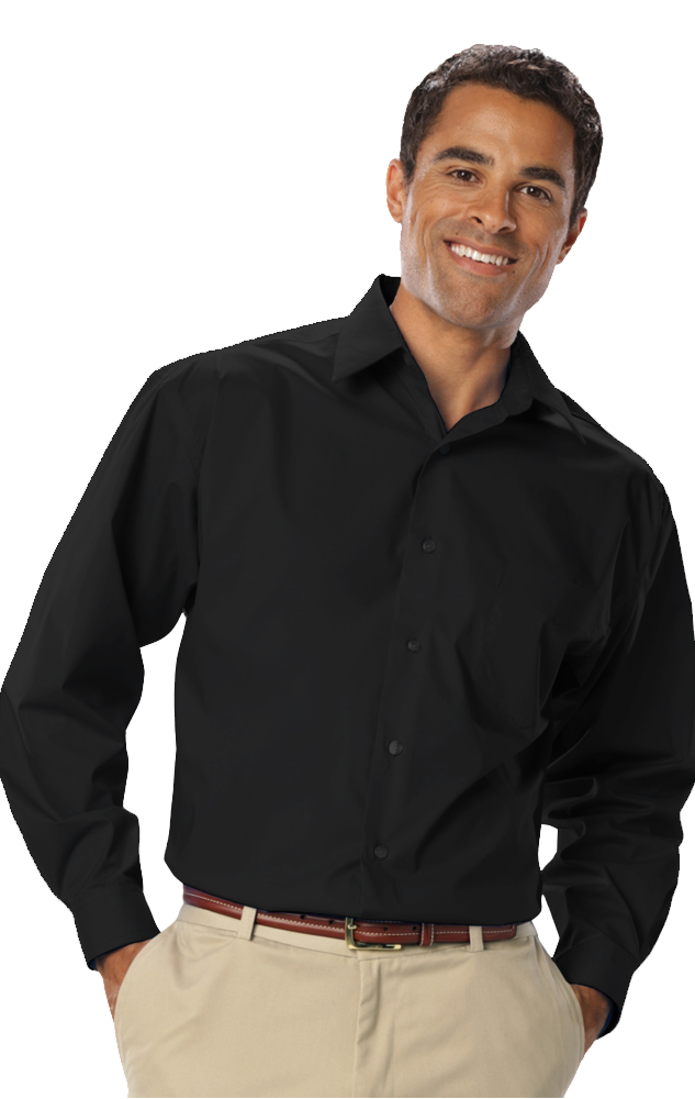 MENS LONG SLEEVE EASY CARE STRETCH POPLIN  -  BLACK 2 EXTRA LARGE SOLID-Blue Generation