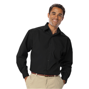 MENS LONG SLEEVE EASY CARE STRETCH POPLIN  -  BLACK 2 EXTRA LARGE SOLID