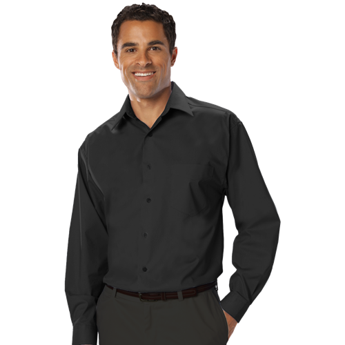 MENS LONG SLEEVE EASY CARE STRETCH POPLIN  -  BLACK 2 EXTRA LARGE SOLID