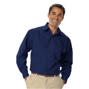 MENS LONG SLEEVE EASY CARE STRETCH POPLIN  -  NAVY 2 EXTRA LARGE SOLID