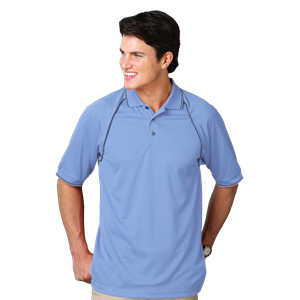 MENS WICKING PIPED POLO  -  LIGHT BLUE 2 EXTRA LARGE SOLID