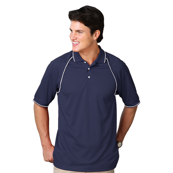 MENS WICKING PIPED POLO  -  NAVY 2 EXTRA LARGE SOLID