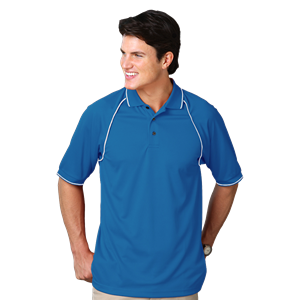 MENS WICKING PIPED POLO  -  TURQUOISE 2 EXTRA LARGE SOLID