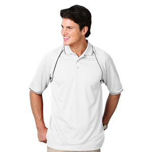 MENS WICKING PIPED POLO  -  WHITE 2 EXTRA LARGE SOLID