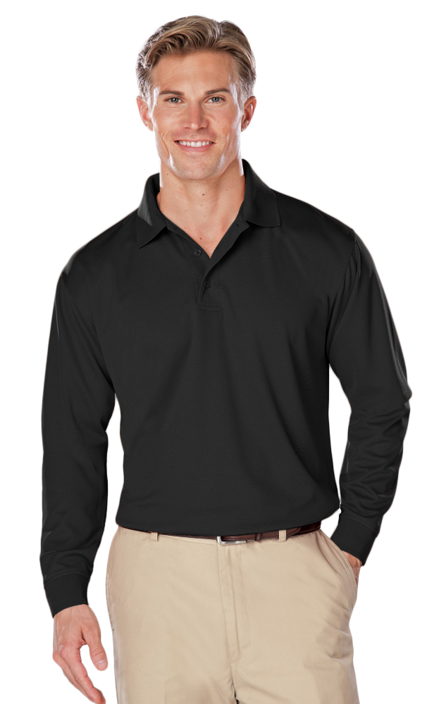 ADULT L/S SNAG RESISTANT MOISTURE WICKING POLO  -  BLACK 2 EXTRA LARGE SOLID-