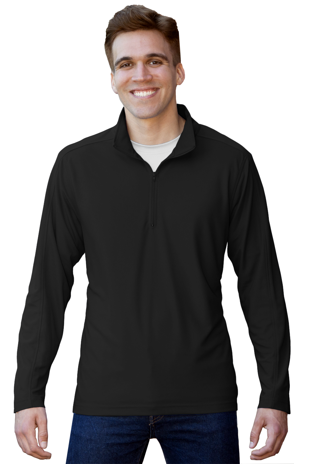 MENS WICKING SOLID 1/4 ZIP LS PULLOVER   -  BLACK 2 EXTRA LARGE SOLID-Blue Generation