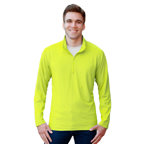 MENS WICKING SOLID 1/4 ZIP LS PULLOVER  -  OPTIC YELLOW 2 EXTRA LARGE SOLID