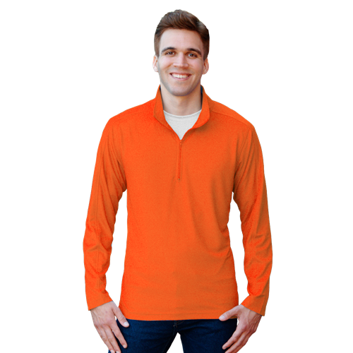 MENS WICKING SOLID 1/4 ZIP LS PULLOVER ### -  SAFETY ORANGE LARGE SOLID