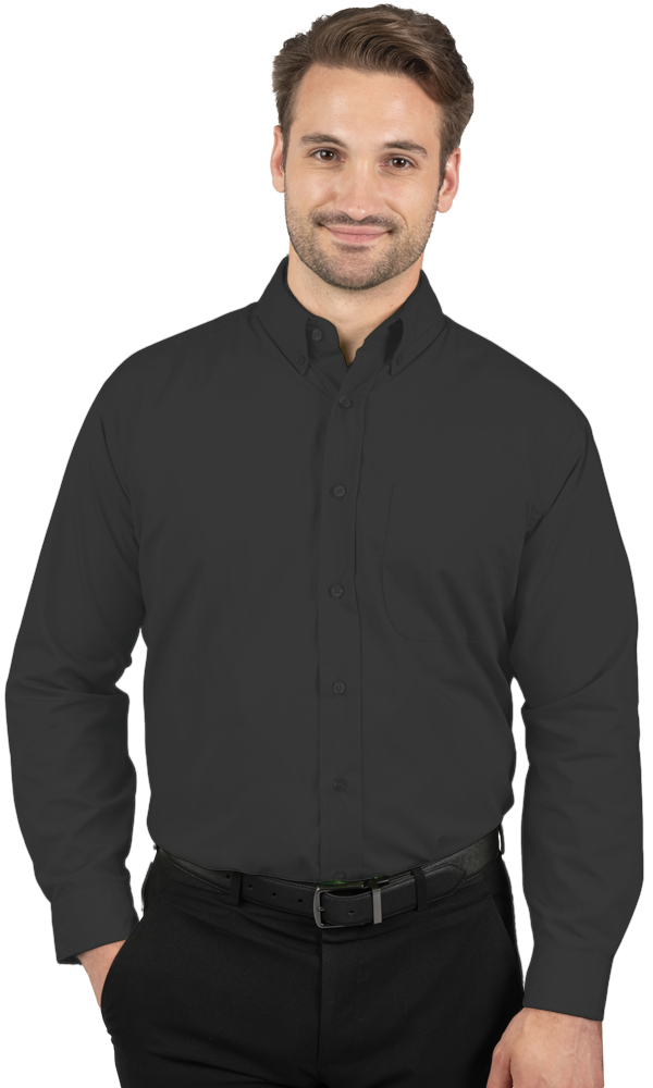 MENS LONG SLEEVE EASY CARE POPLIN WITH MATCHING BUTTONS  -  BLACK 2 EXTRA LARGE SOLID-Blue Generation