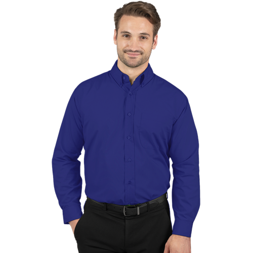 MENS LONG SLEEVE EASY CARE POPLIN WITH MATCHING BUTTONS  -  ROYAL 2 EXTRA LARGE SOLID